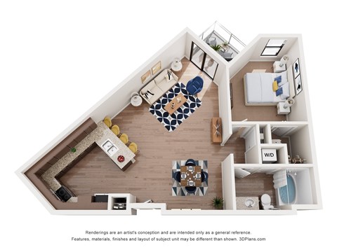 Floor plan for 1 bed, 1 bath, 913 sqft